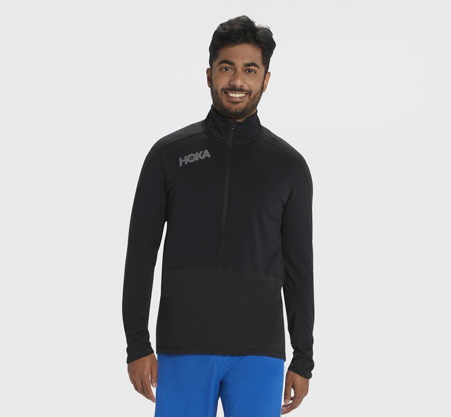 Hoka One One Top Erkek Siyah - 1/2 Zip Midlayer - FS4390586